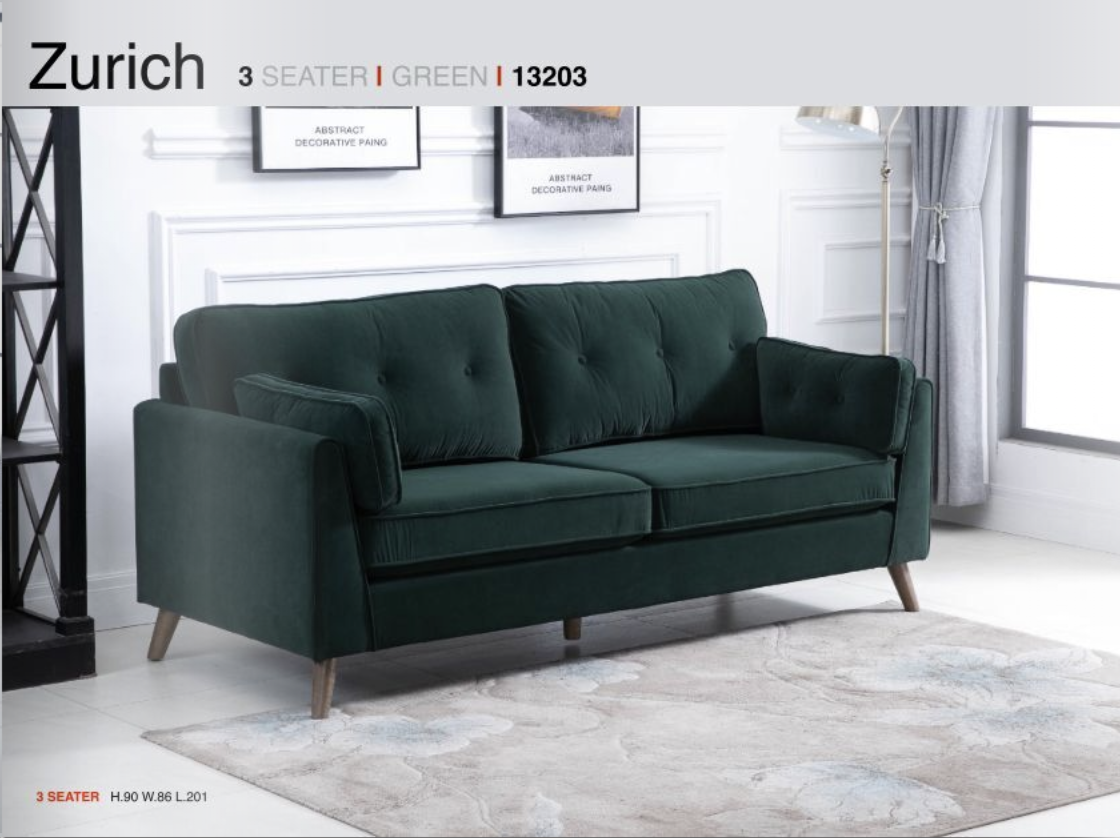 Zurich Emerald Green 3 Seater