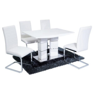 Vegas White 1.2 Marble Table + 4 Chairs